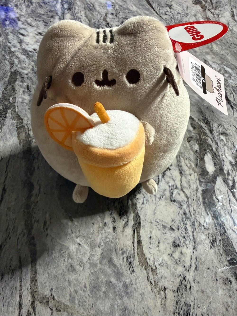 Pusheen Plush with Orange Drink - Beige and Yellow Cat